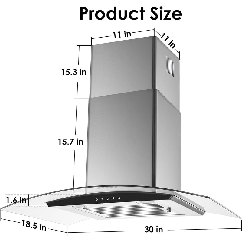 USGD 3375BCK - 30 Inch - 450 CFM With Baffle Filter Touch Control