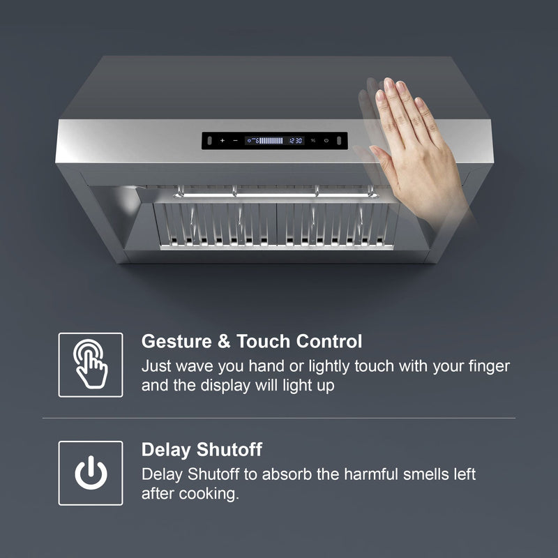 USQR 4075 - 30 inch - 900 CFM Under Cabinet Range Hood with handwave sensor and touch buttons