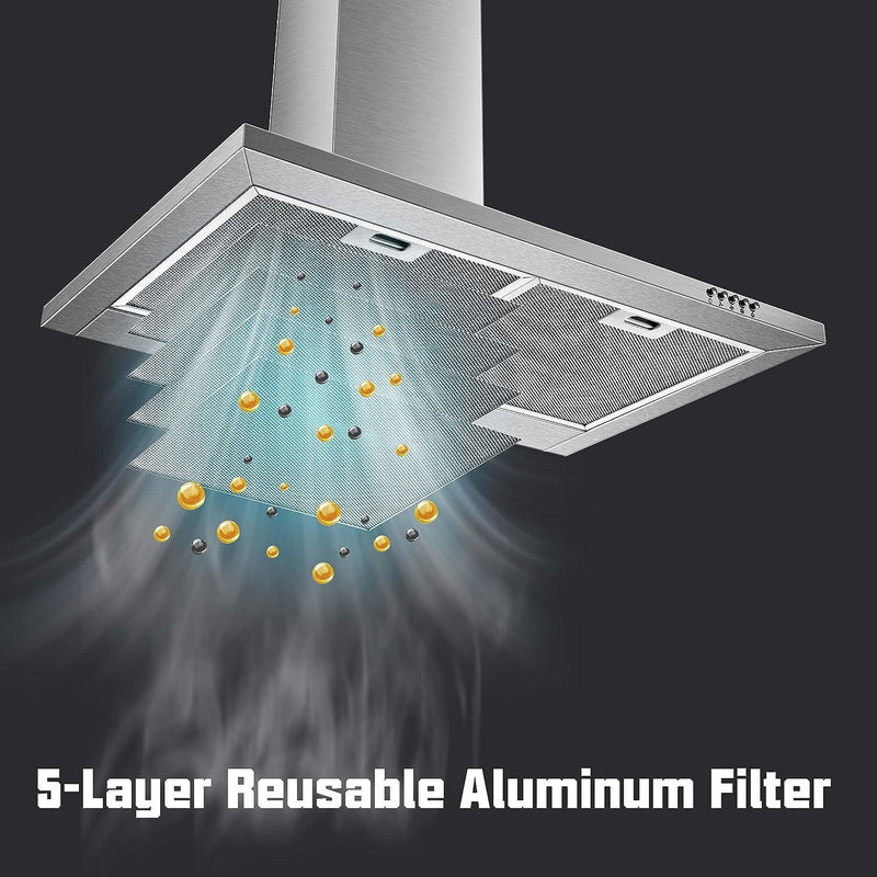 Tieasy 30 Inch Wall Mount 450 CFM Range Hood US1001G75A Layer reusable luminum filter